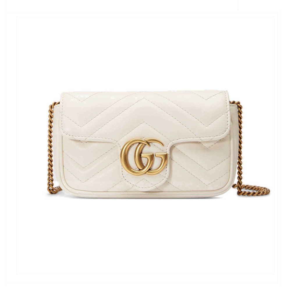 Gucci GG Marmont Matelasse Chevron Leather Super Mini Bag White
