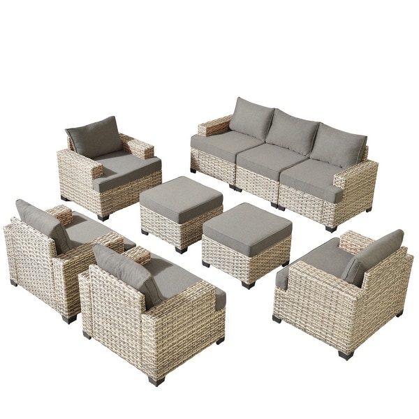 OVIOS 9 Pieces T shaped Seat Wide Armrest Set With Ottoman