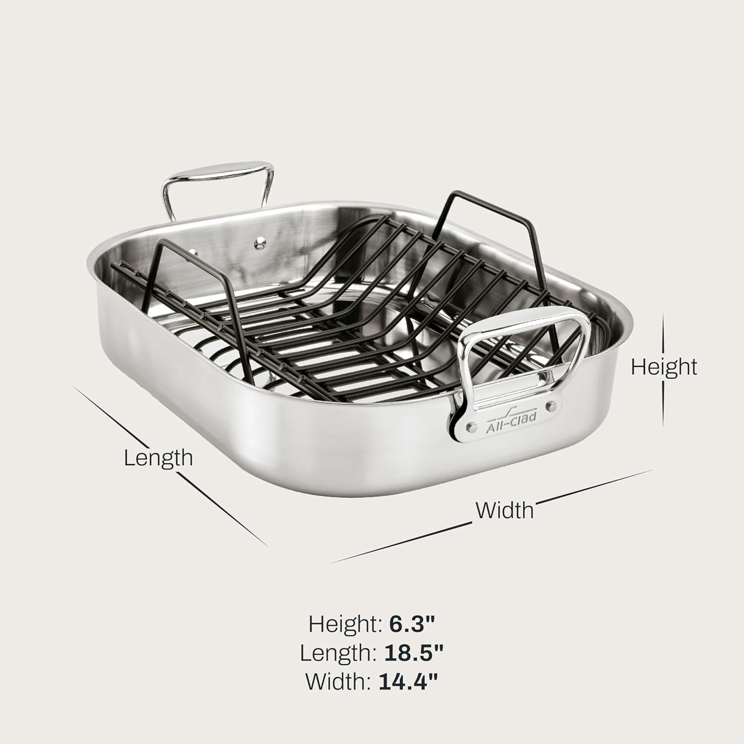 Specialty Stainless Steel Roaster and Nonstick Rack 16x13x5 Inch Oven Broiler Safe 600F Roaster Pan, Pots and Pans, Bakeware, Turkey, Silver