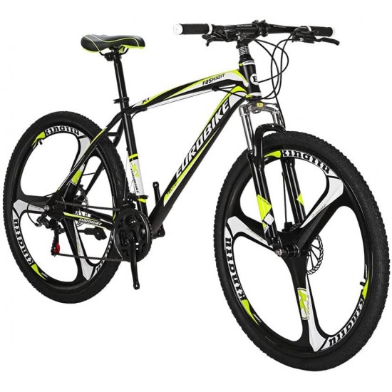 X1 27.5 Inch Adult Mountain Bike Steel Frame 3 Spoke Wheel Mechanical Disc Brake 21 Speed Gears System Front Suspension MTB Bicycle Blackyellow
