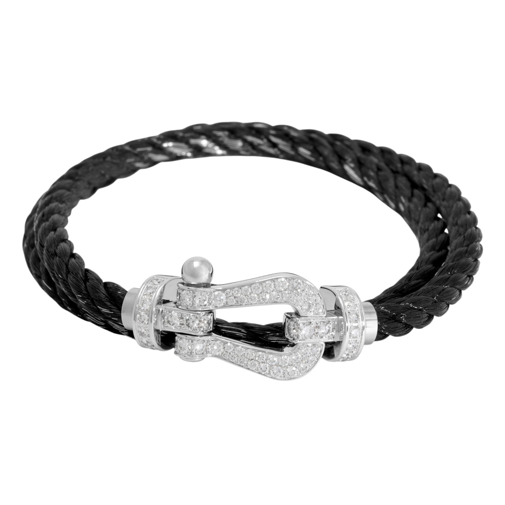 FRED Force 10 Bracelet 18K White Gold & Stainless Steel Diamond
