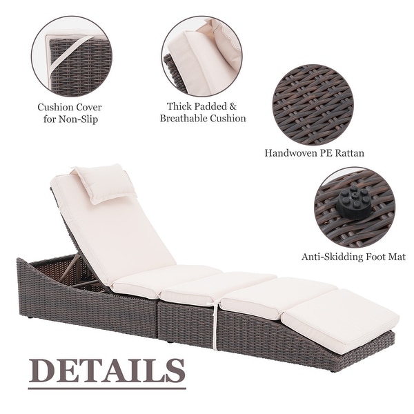 Patio Wicker Chaise Lounge Recliner Foldable Chair,w/ 5 Adjustable Back Positions and Cushion