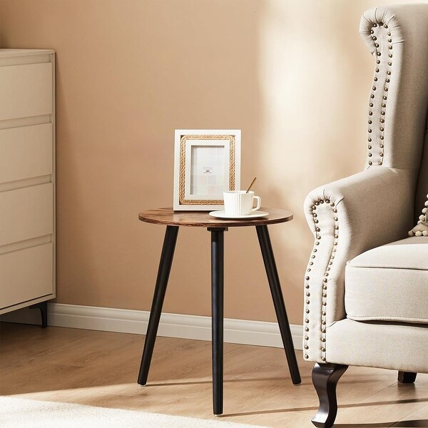 Small Round Side Table Nightstand End Table,16.5 x 20 In,Rustic Brown