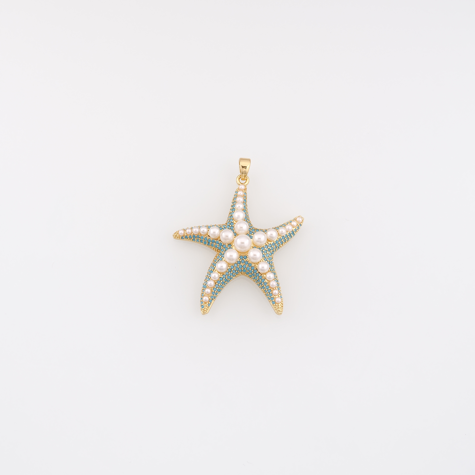 18K Gold Filled Starfish Pendant,CZ Micro Pave Ocean Starfish Charm Earrings Necklace for DIY Jewelry Making Supply