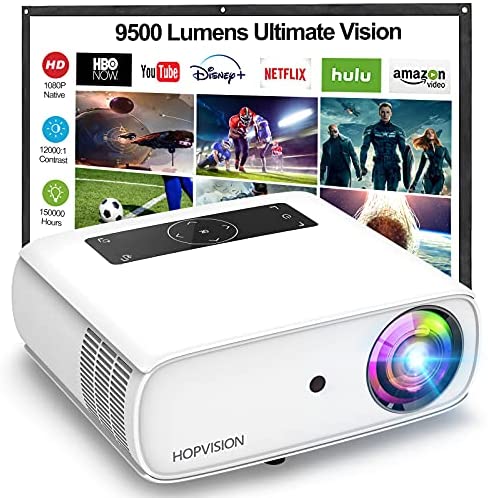 HOPVISION Native 1080P Projector Full HD, 9500Lux Movie Projector , Support 4K 350