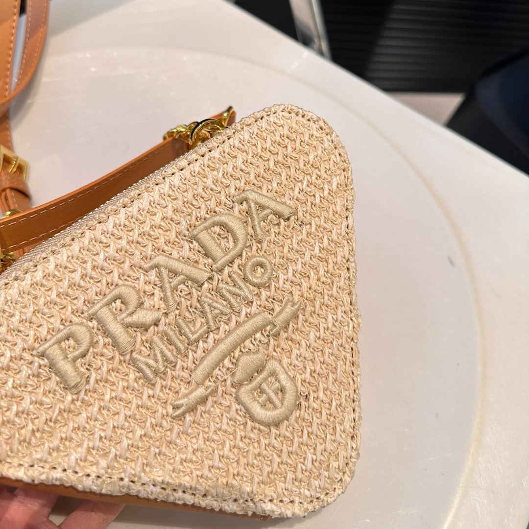 Prada Crochet And Leather Mini Bag Natural 18Cm