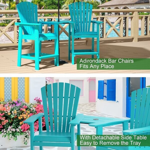 Beach Balcony Chair Barstool with Removable Table,WoodLike HDPE Backyard Garden Dining Chairs,Adirondack Arm Chairs Set of 2,