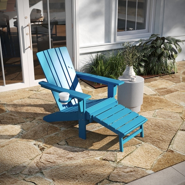 AllWeather Adirondack Chair with Pullout Ottoman and Cupholder