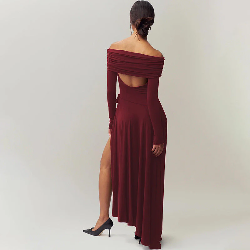 Off Shoulder Slit Maxi Dress - Elegant Evening GownClistos