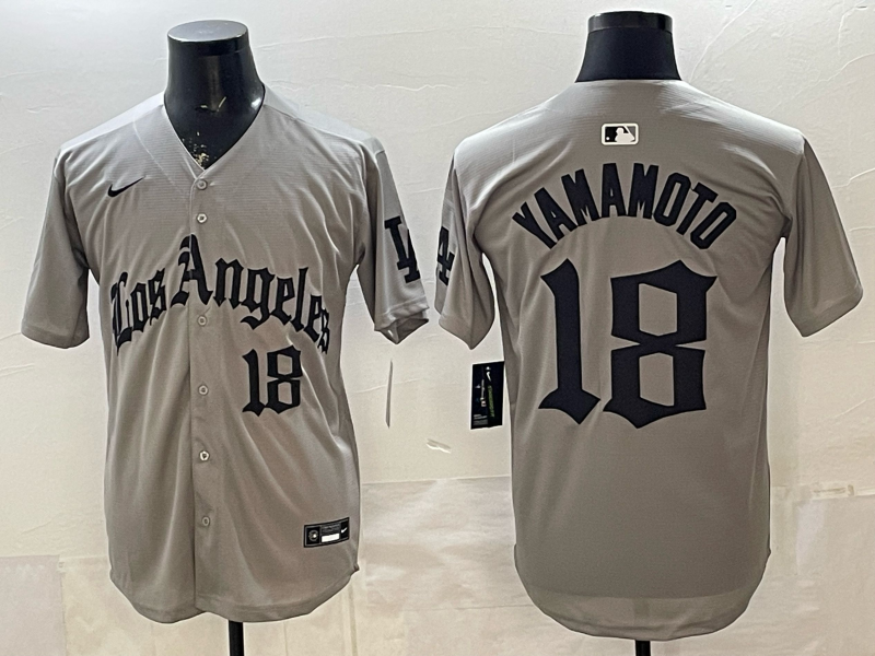 Men's Los Angeles Dodgers Yoshinobu Yamamoto #18 Gray Alternate Replica Jersey