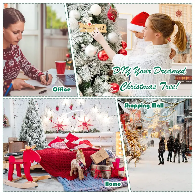 Snow-Flocked Artificial Pine Tree with Pinecones and Red Berries – Hinged Design