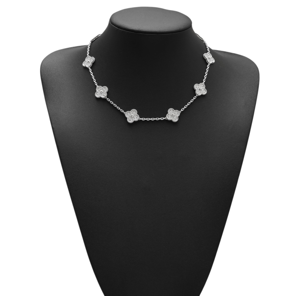Van Cleef & Arpels Vintage Alhambra 10 Motifs Necklace 18K White Gold Diamond VCARA42400