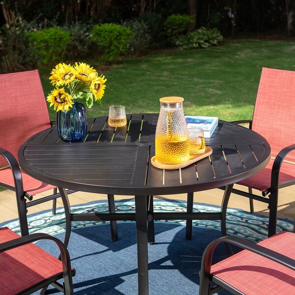 MAISON ARTS 5Piece Patio Dining Set,Geometrically Stamped Round Table and 4 Textilene Dining Chairs