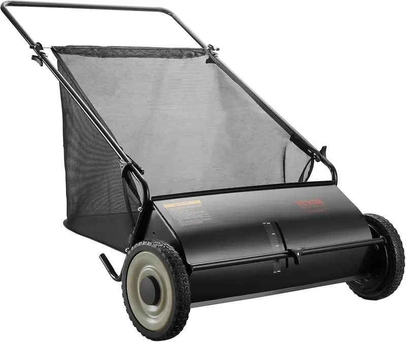 VEVOR 26-Inch Push Lawn Sweeper – Heavy-Duty Rubber-Wheel Leaf and Grass Collector