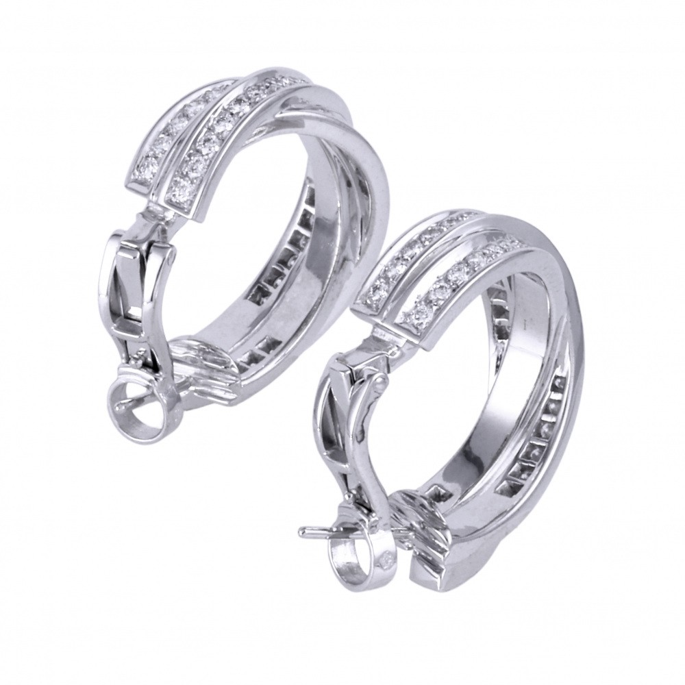 Cartier Trinity Three Bangles Earrings 18K White Gold Diamond