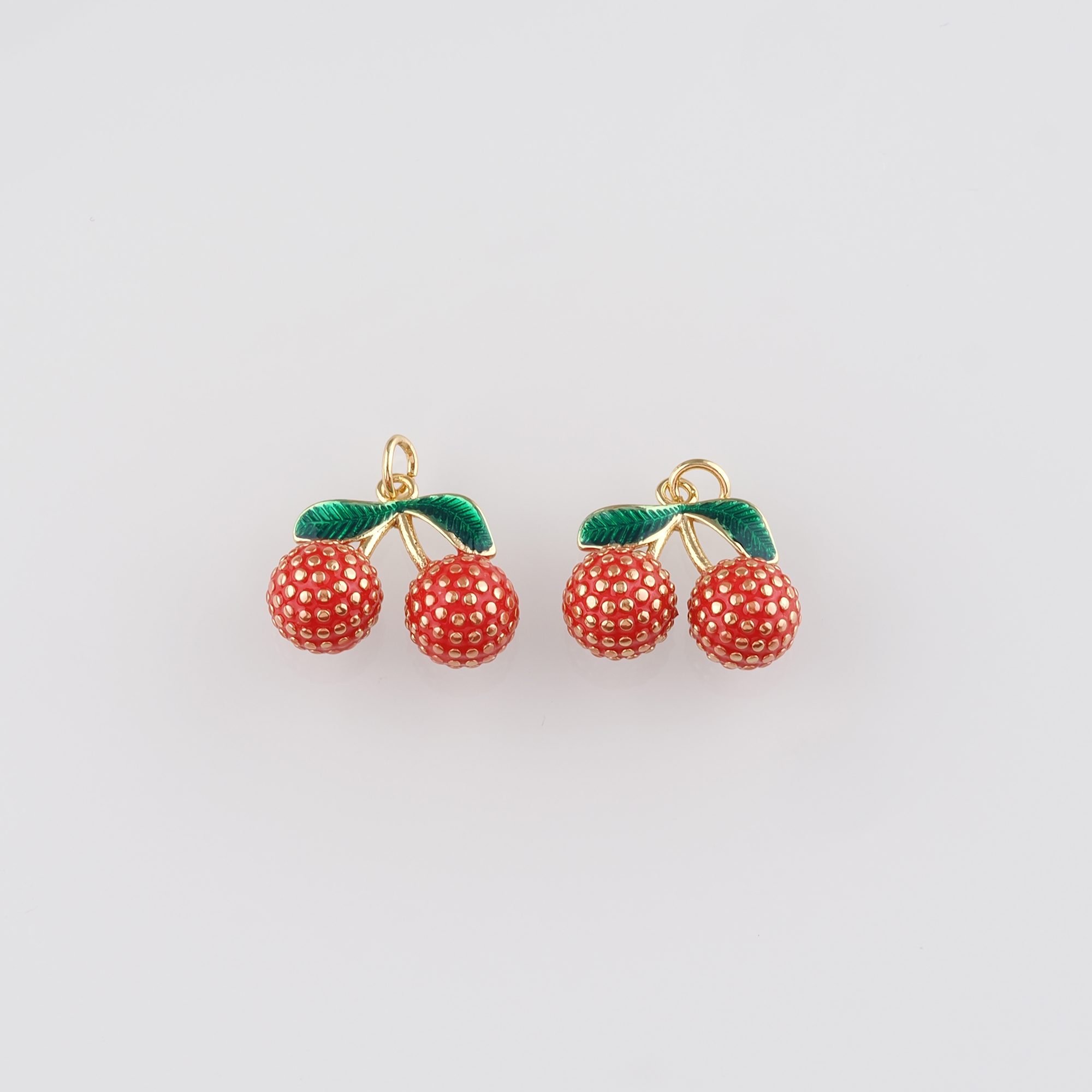18K Gold Filled Cherry Pendant,Fruit Charm,Enamel Cherry Earrings Necklace for DIY Jewelry Making Supply
