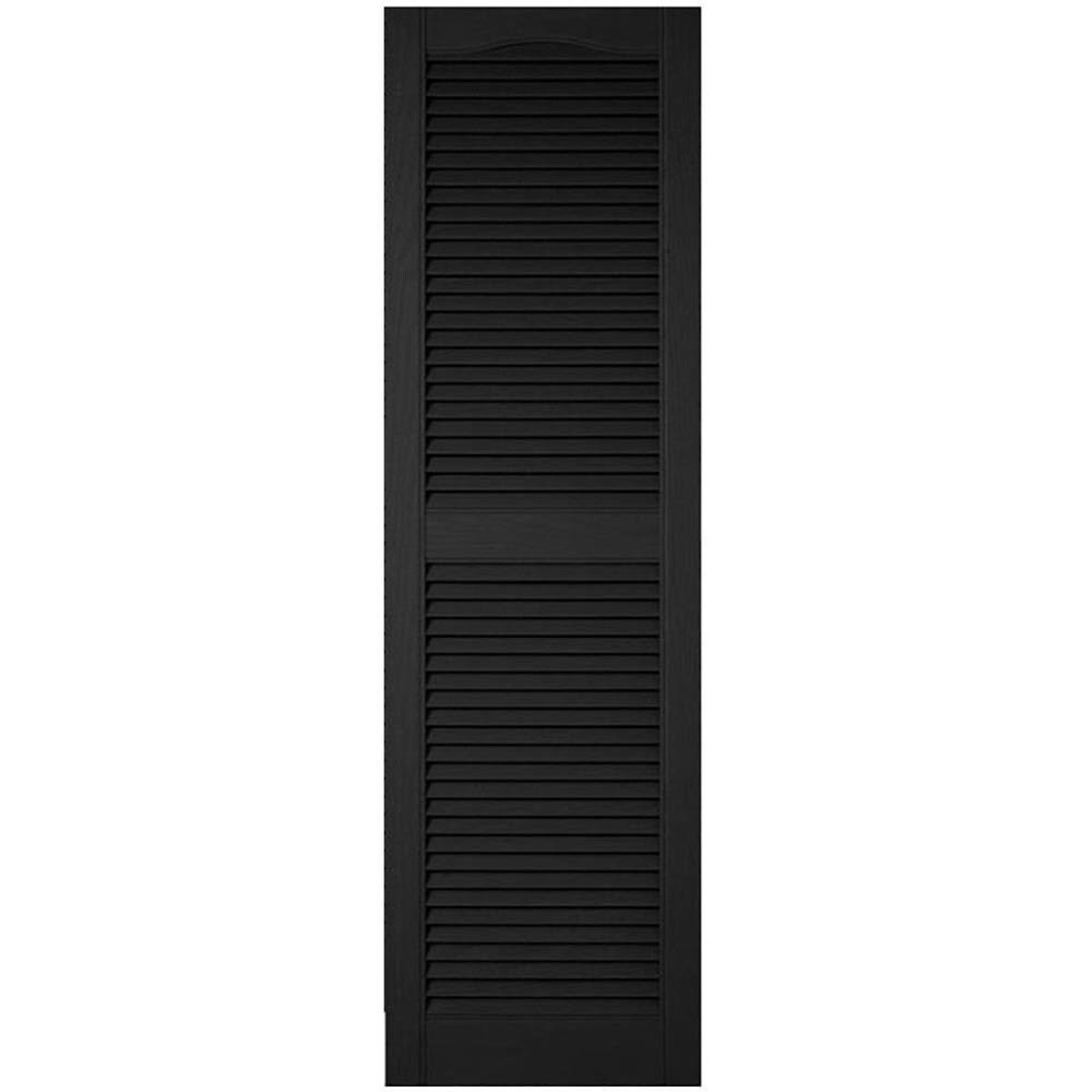 14 1/2 inchw x 24 inchh Lifetime Vinyl, Custom Cathedral Top Center Mullion, Open Louver Shutters, w/Shutter-Loks (Per Pair), Bl