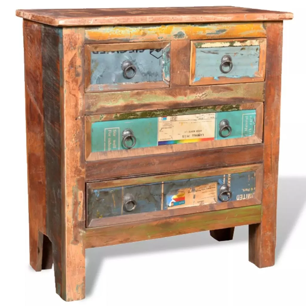 Anself Buffet Sideboard with 4 Storage Drawers Reclaimed Wood Storage Cabinet End Side Table Bedside Nightstand Handmade for Living Room Bedroom Home Furniture 26