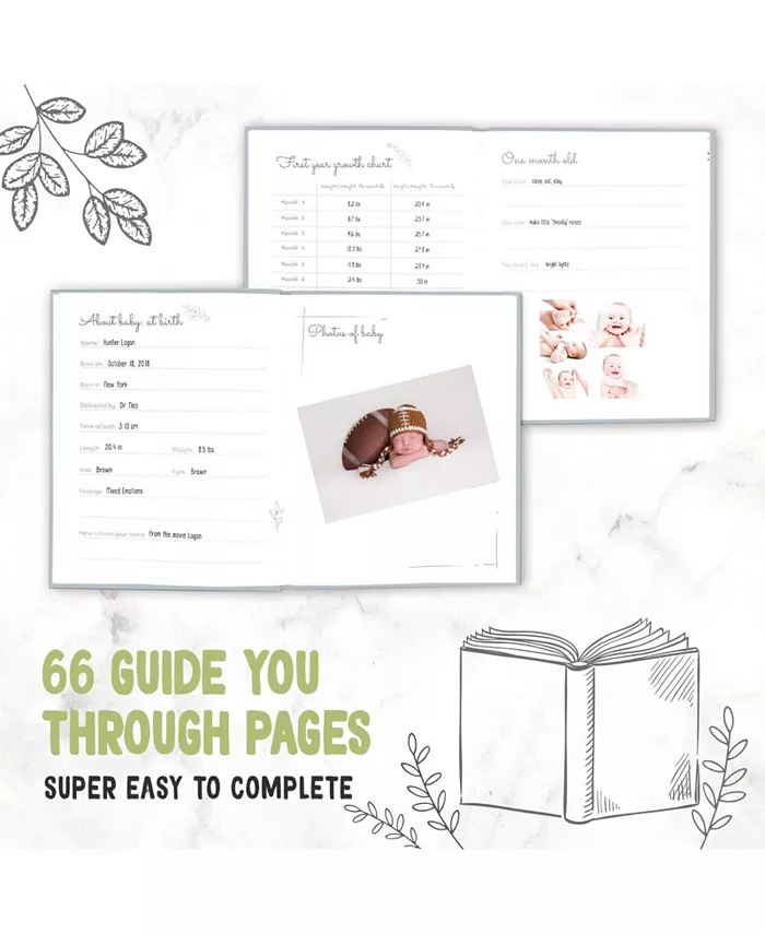 KeaBabies Sketch Baby Memory Book, Baby Books for New Parents, Milestone Journal, 66 Pages Baby Scrapbook for Girl, Boy
