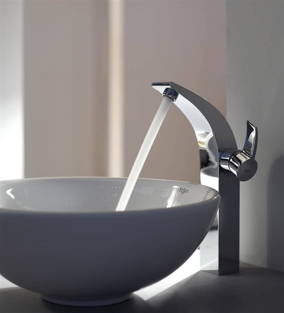 Kraus KEF-14700-PU-10CH Illusio Single Lever Vessel Bathroom Faucet with Pop Up Drain Chrome