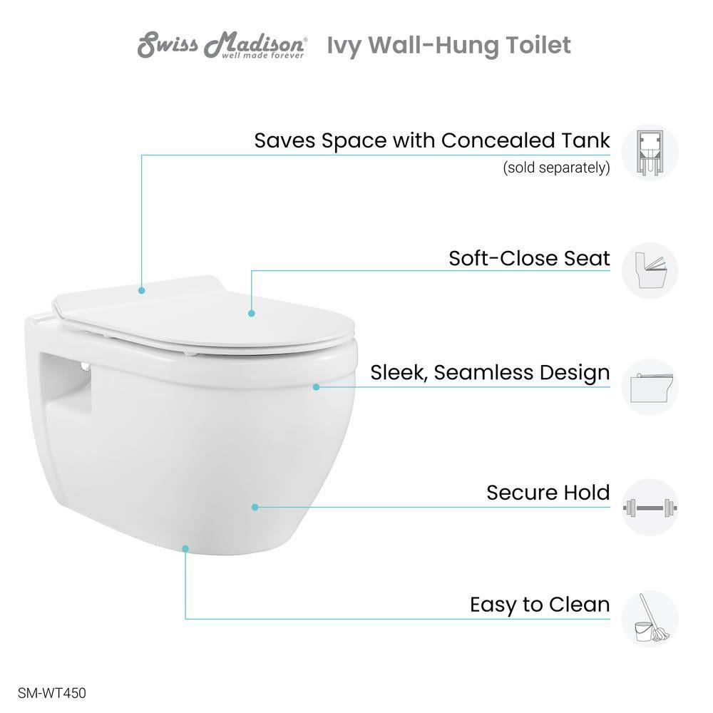 Swiss Madison Ivy SM-WT450 Wall Hung Toilet, Glossy White