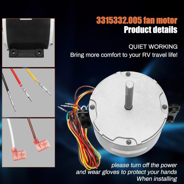 3315332.005, 3315332.005 Fan Motor Replacement genteq F48AF70A61 Fan Motor, Dometic Brisk Air II Fan Motor, OEM Replacement for Dometic 3315332.005-1/5 HP, 3-Speed