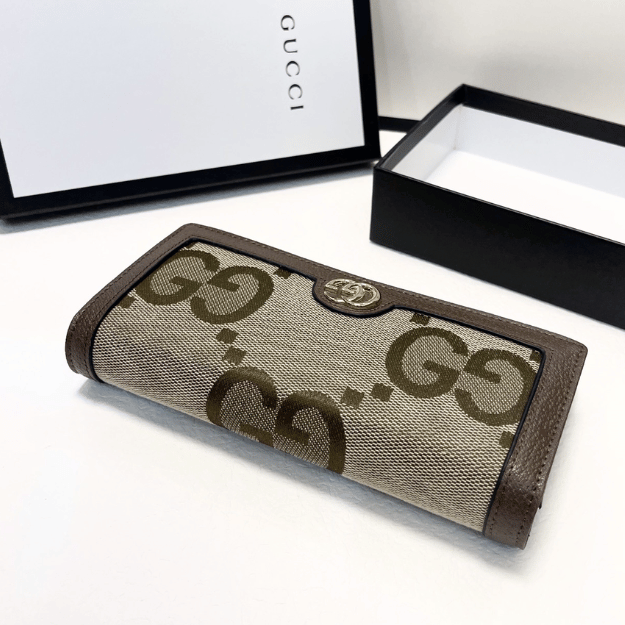 Gucci Jumbo Gg Monogram Flap Wallet Brown 7.5 Inches