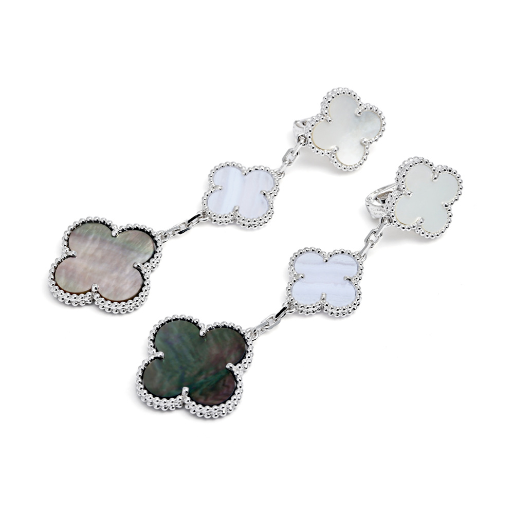 Van Cleef & Arpels Magic Alhambra 3 Motifs Earrings 18K White Gold VCARN18800