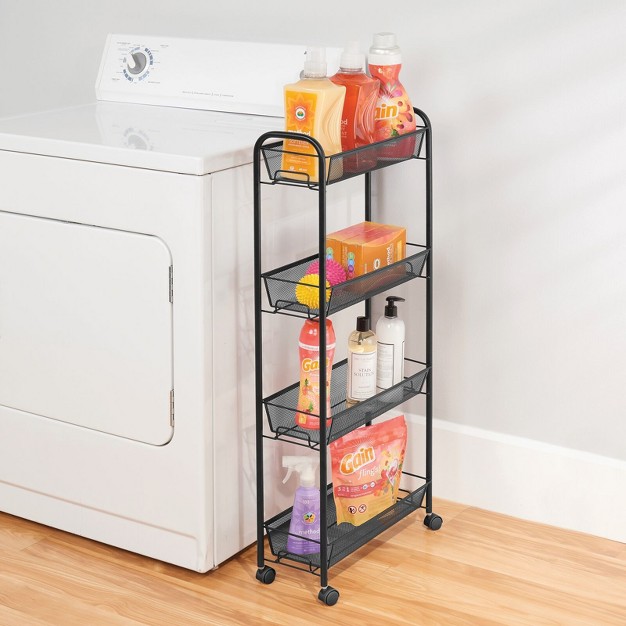 Mdesign Steel Slim Rolling Utility Cart Storage Organizer With 4 Shelves