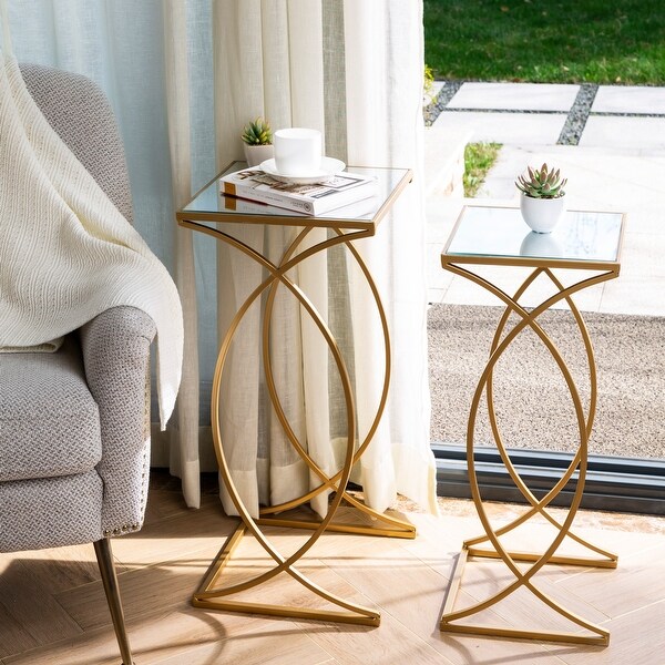 Glitzhome Set of 2 Modern Glam Glass Top Nesting Side Table