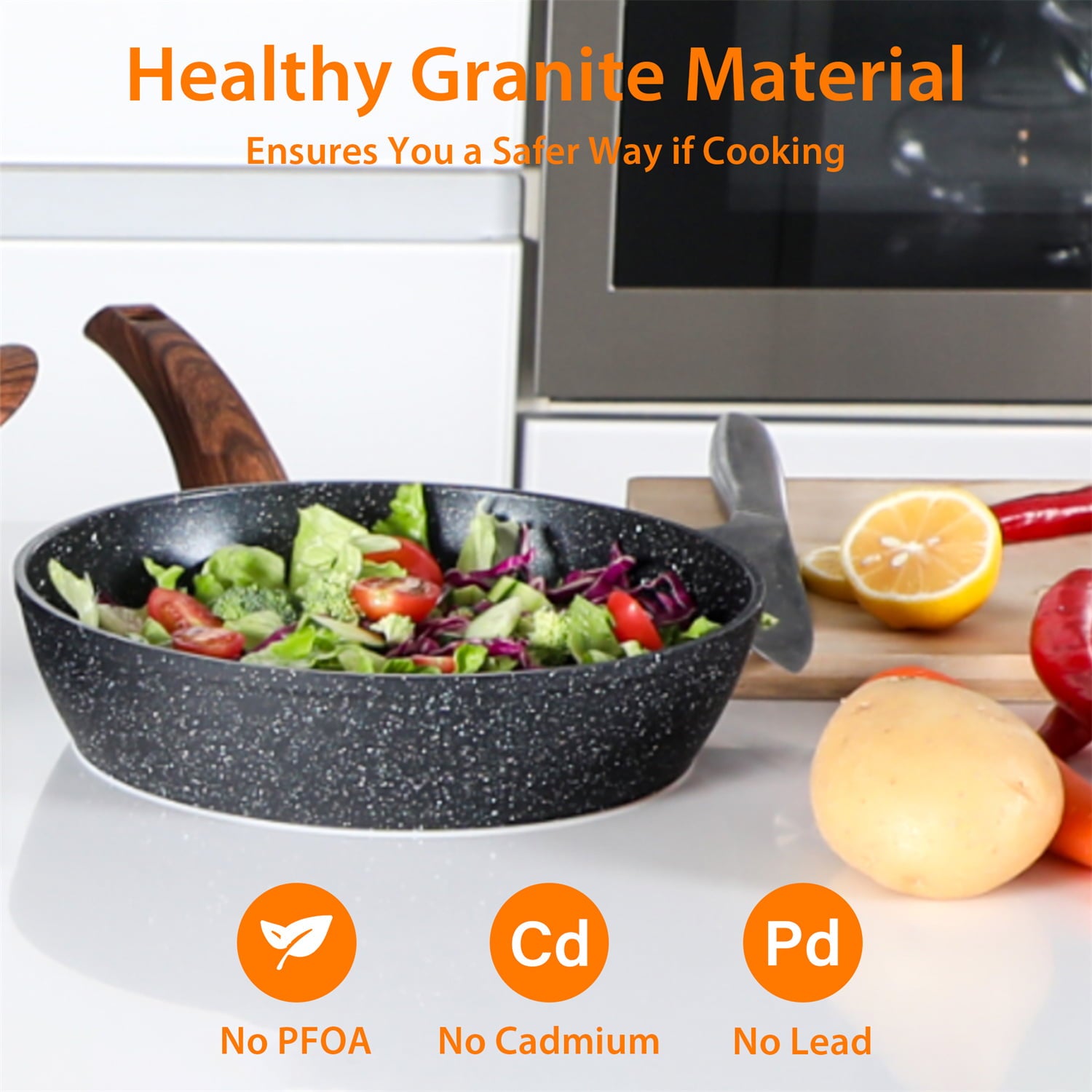 MF Studio 12 Pieces Cookware Set Granite Nonstick Pots and Pans Dishwasher Safe Black