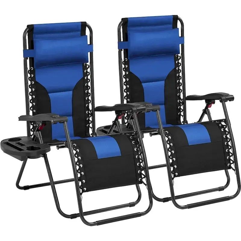 Yaheetech Zero Gravity Patio Lounge Chairs – Two 26″ Padded Outdoor Recliners with Pillow