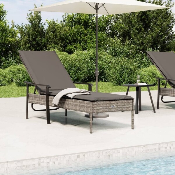 vidaXL Sun Lounger with Cushion Gray Poly Rattan