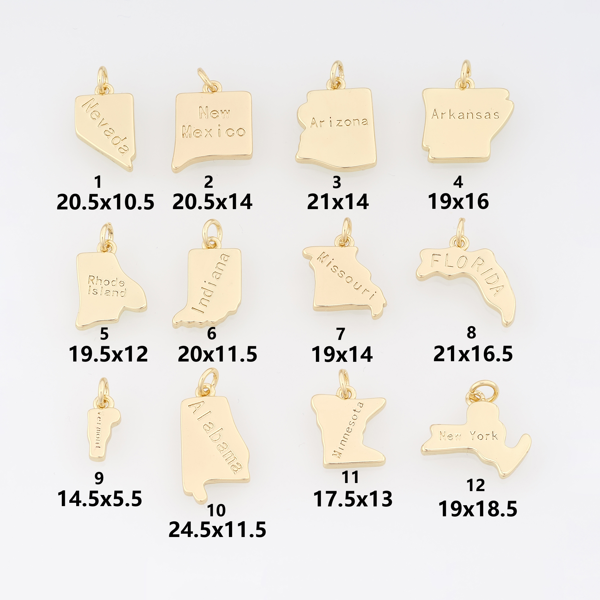 18K Gold Filled US State Pendant,Dainty State Charm Earrings Necklace for DIY Jewelry Making Supply