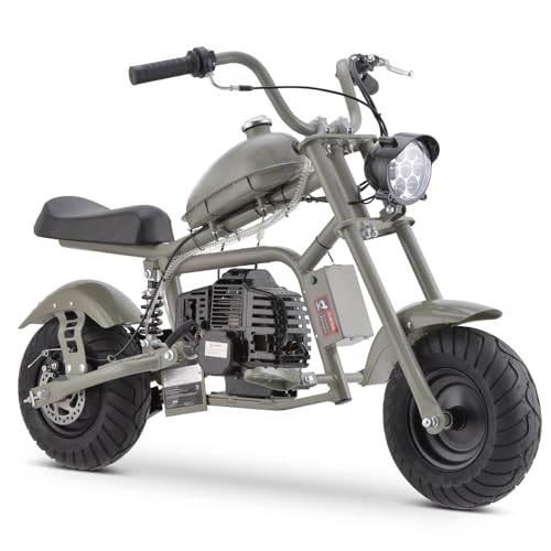 Gas Mini Chopper Bike, DB003 Model 49.4 CC 2-Stroke Dirt Bike with Big Headlight, Rear Shock Absorber, Metal Frame, Disc Brakes, Max Load 165Lbs, Up to 20Mph, EPA Approved