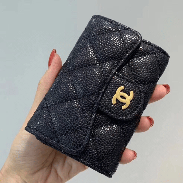 Chanel Classic Tri-Fold Wallet Black Caviar Gold Hardware 4.3 Inches