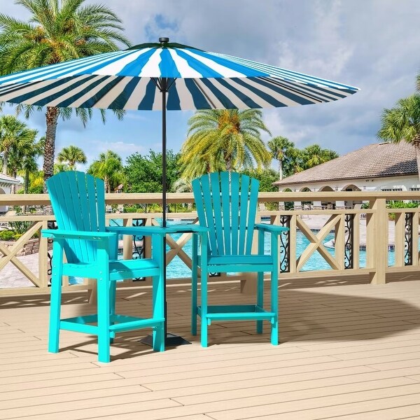 Beach Balcony Chair Barstool with Removable Table,WoodLike HDPE Backyard Garden Dining Chairs,Adirondack Arm Chairs Set of 2,