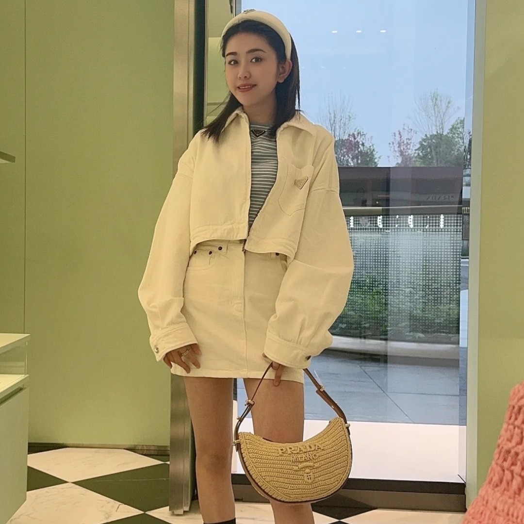 Prada Arqué Crochet Shoulder Bag Natural 22Cm