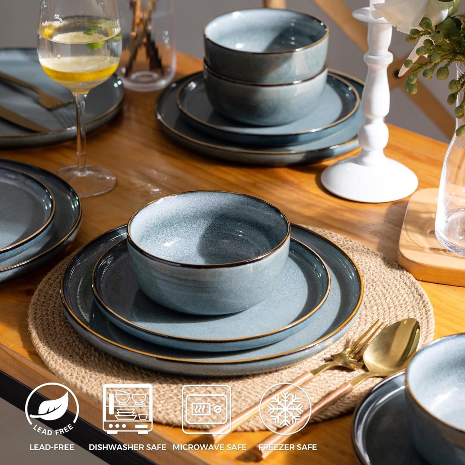 Stoneware Dinnerware Set Chip-Resistant Dishwasher Microwave Safe Tableware Set