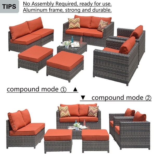 OVIOS Patio Furniture Deep Seat Wicker 9piece Set