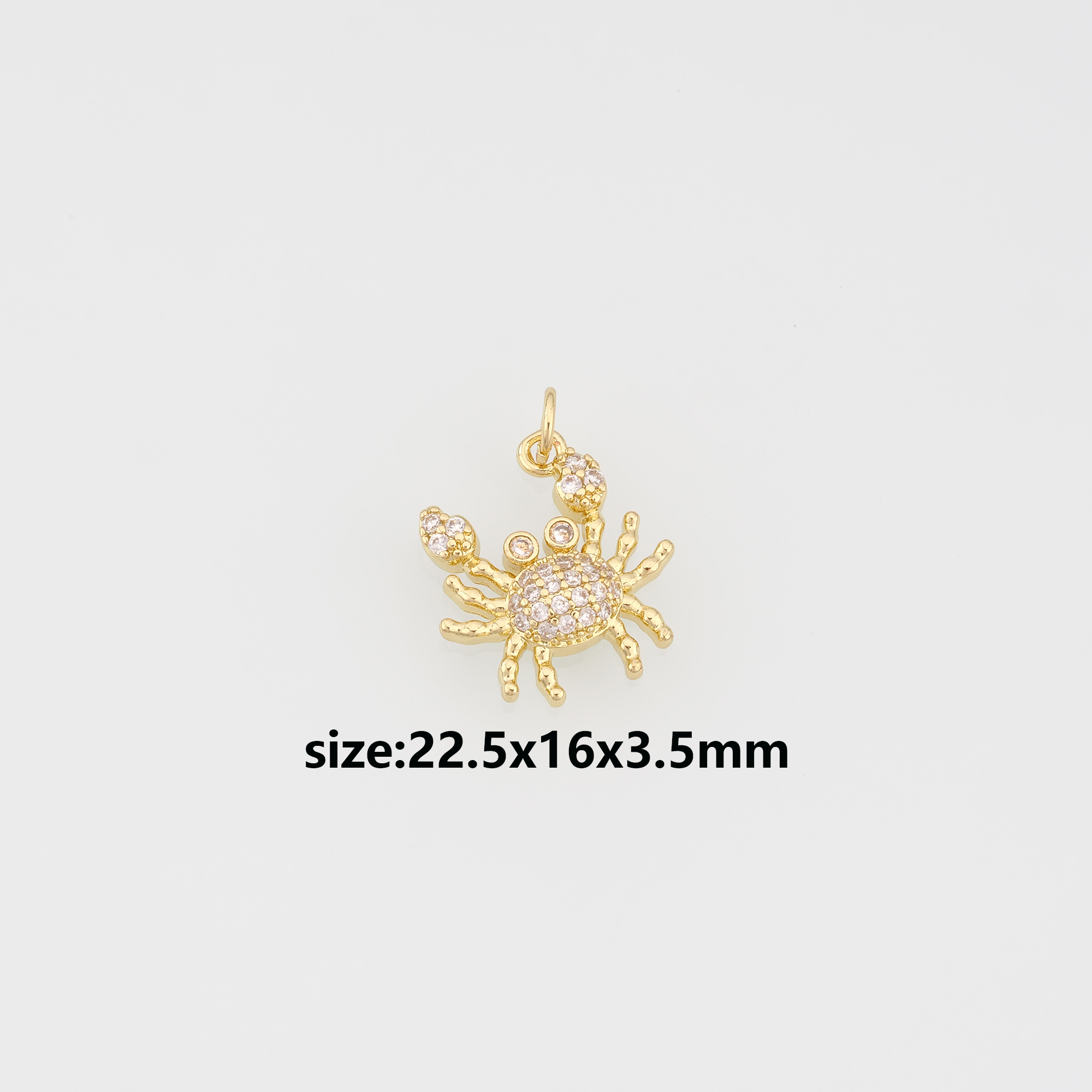 18K Gold Filled Crab Pendant,CZ Micro Pave Cancer Charm Earrings Necklace for DIY Jewelry Making Supply