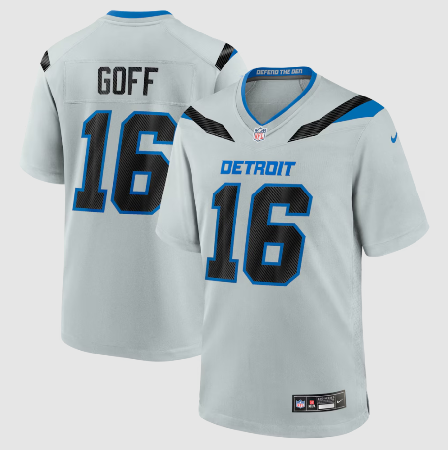Men's Detroit Lions Jared Goff #16 Silver 2026 Rivalries Collection Game Jersey