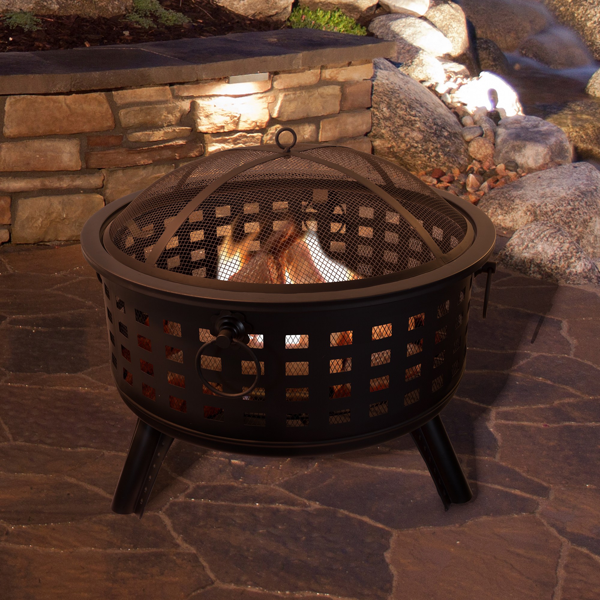 Pure Garden Fire Pit Set, Wood Burning Pit - Includes Spark Screen and Log Poker 26
