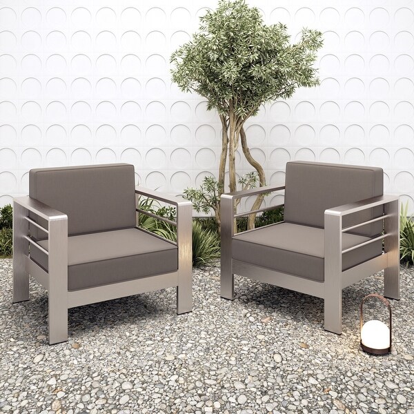 Cape Coral Outdoor Aluminum Club Chair with Cushions (Set of 2) by Christopher Knight Home