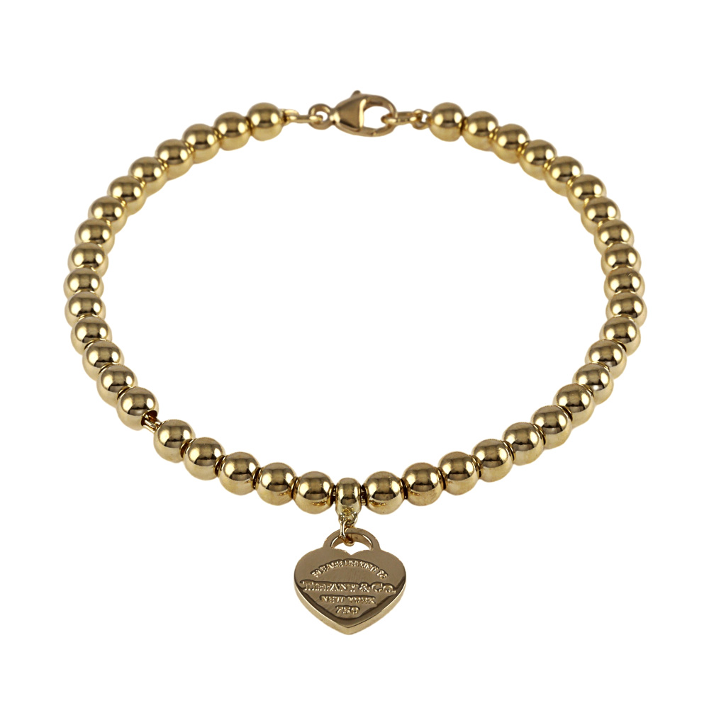 Tiffany & Co. Return to Tiffany Heart Tag Beads Bracelet 18K Yellow Gold