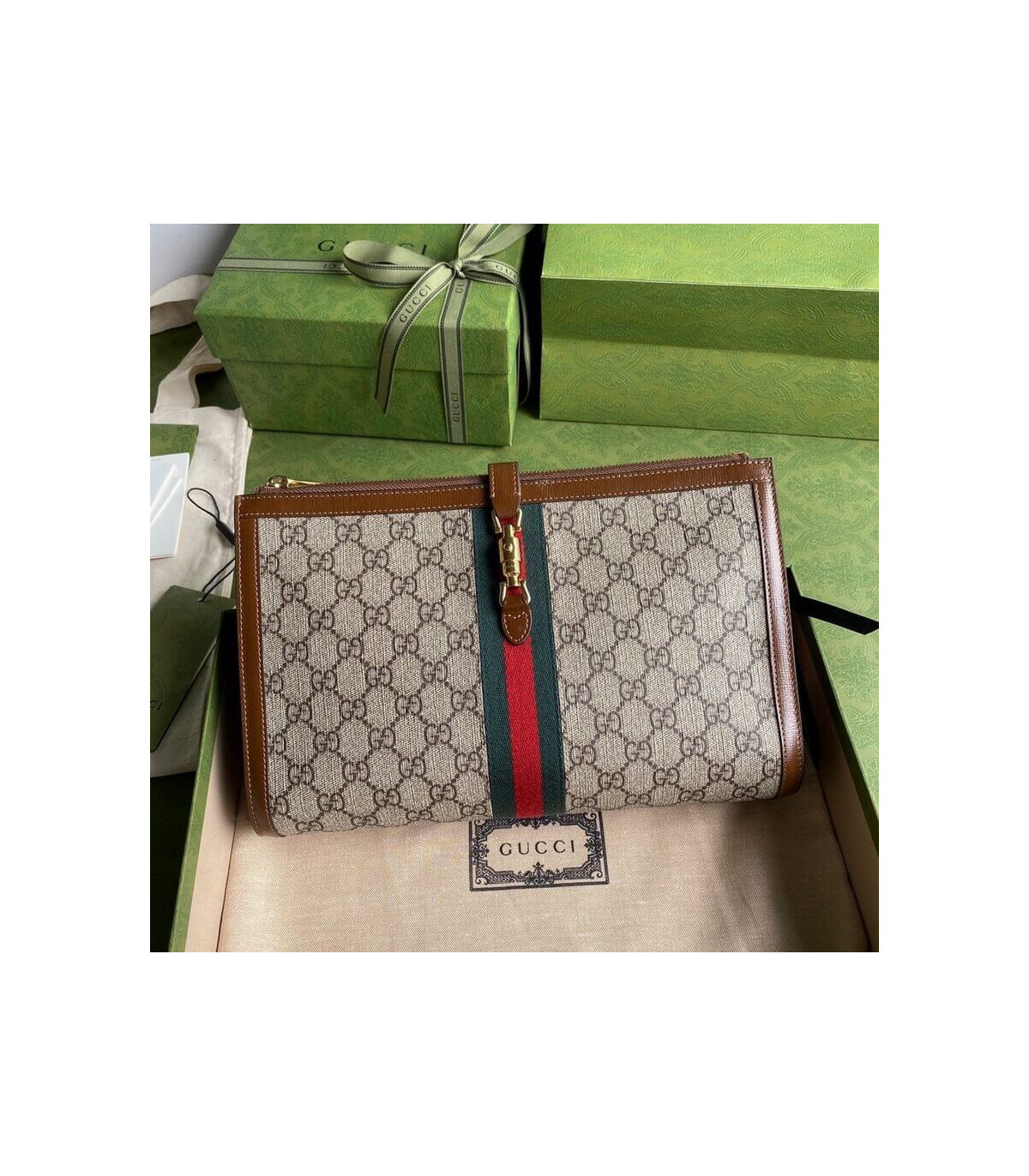 Gucci Jackie GG Coated Canvas Jackie 1961 Pouch Clutch Bag  30.5cm