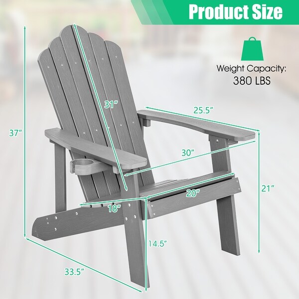 Costway Patio HIPS Adirondack Chair with Cup Holder Weather Resistant