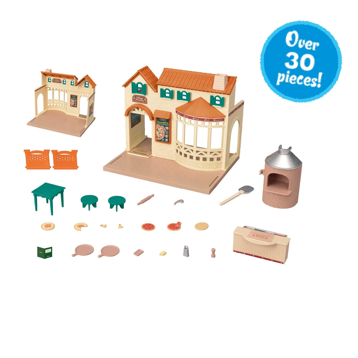 Calico Critters Village Pizzeria Dollhouse Playset, Collectible Dollhouse Toy with Furniture and Accessories Included