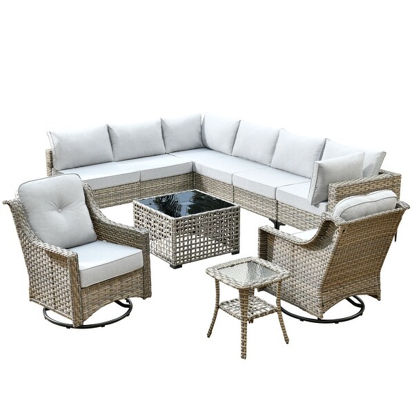 HOOOWOOO 10piece Wicker Patio Furniture Set Sectional Sofa with Swivel Chair