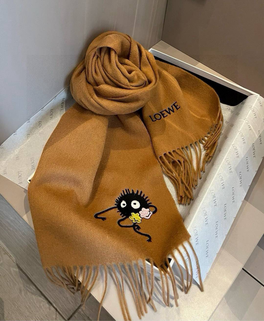 Loewe Mohair Scarf Soot Sprite Brown For Women 180cm